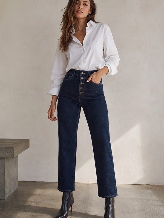 Joe Fresh Denim - Joe Fresh Dark Wash High Rise Button Fly Crop Jeans 29 Minimalist Capsule Denim